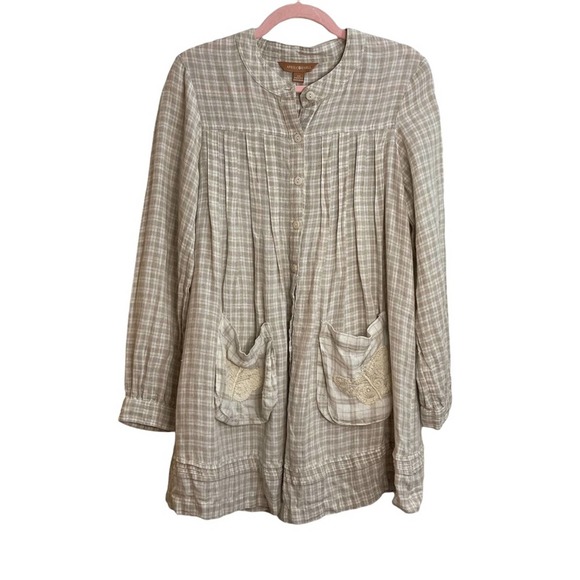 April Cornell Dresses & Skirts - April Cornell Plaid Embroidered Butterfly Button Up Dress